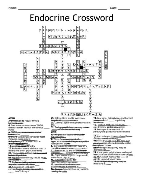 Endocrine System Disorder Crossword Puzzle