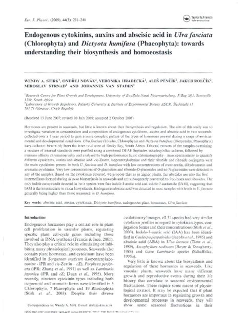 Endogenous cytokinins, auxins and abscisic acid in