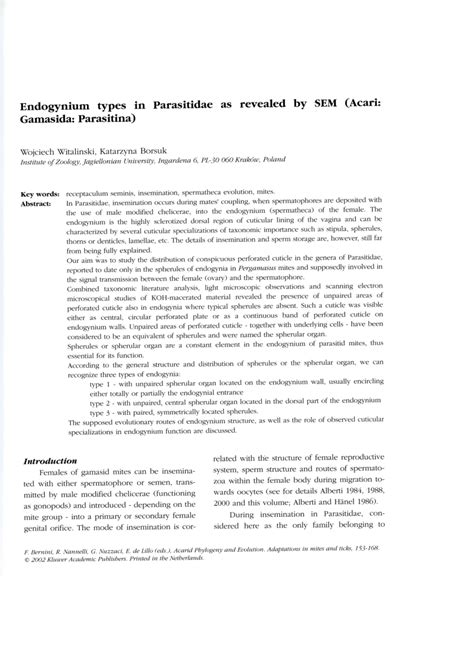 Endogynium types in Parasitidae as revealed by SEM (Acari