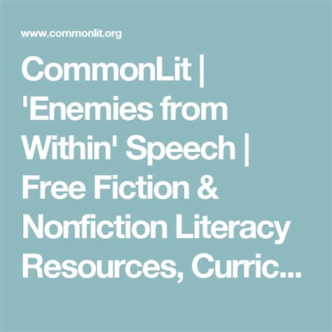 Enemies from within speech commonlit answers. relating to the government or the public affairs of a country. a political theory derived from Karl Marx, advocating class war and leading to a society in which all property is publicly owned and each person works and is paid according to their abilities and needs. Study with Quizlet and memorize flashcards containing terms like censorship ... 
