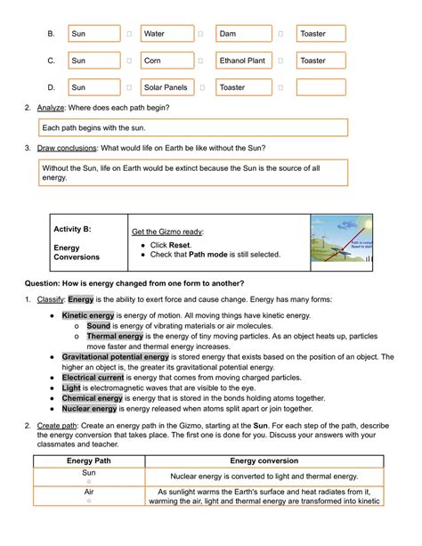 Energy Conversion Gizmo Answer Key
