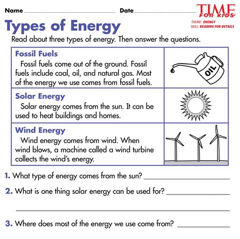 Energy Worksheet 2nd Grade