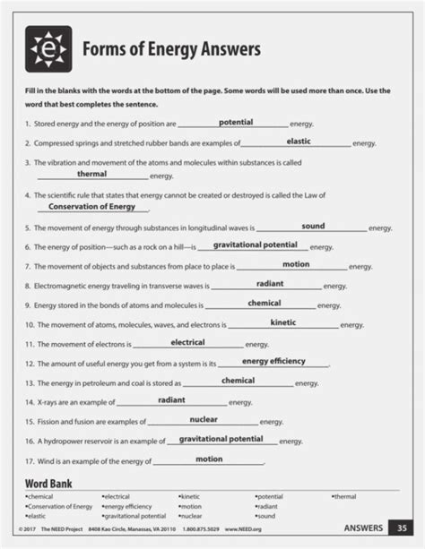 Energy forms and Changes Simulation Worksheet Answers
