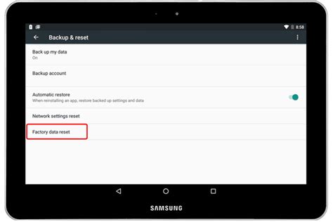Enet tablet hard reset.  Scroll down to find Backup & reset.  when he trie...