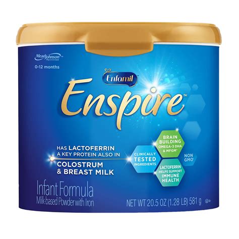 Product Details. Enfamil Enspire Baby Formula with iron is an inspired way to nourish. Enspire has MFGM and Lactoferrin for brain support, two key components found in breast milk, making it our closest infant formula ever to breast milk. Lactoferrin is a protein found in colostrum and breast milk that provides immune support and intestinal .... 