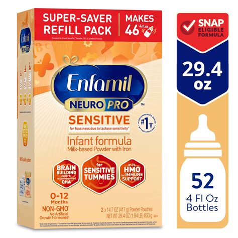 From the #1 pediatrician-recommended formula brand, Enfamil NeuroPro Infant Formula Powder is a 20 Cal/fl oz milk-based, iron-fortified, routine baby formula powder for full-term infants age 0-12 months. Enfamil NeuroPro powdered baby formula has prebiotics and a fat-protein blend of MFGM and Omega 3 DHA previously found only in breast milk.*.. 