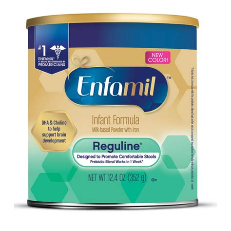 Enfamil Reguline Baby Formula Powder is available in powder tubs of 19.5 oz or 12.4 oz. You can also stock up on this formula with our bulk options including a case of 4 and case of 6. Our Enfamil Reguline formula is complete nutrition for your little one through 12 months of age, designed specifically for babies who struggle to poop. .... 