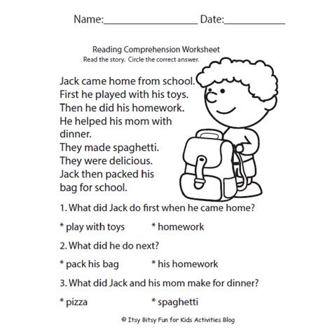 Engage First Graders with Interactive Reading Comprehension Worksheets