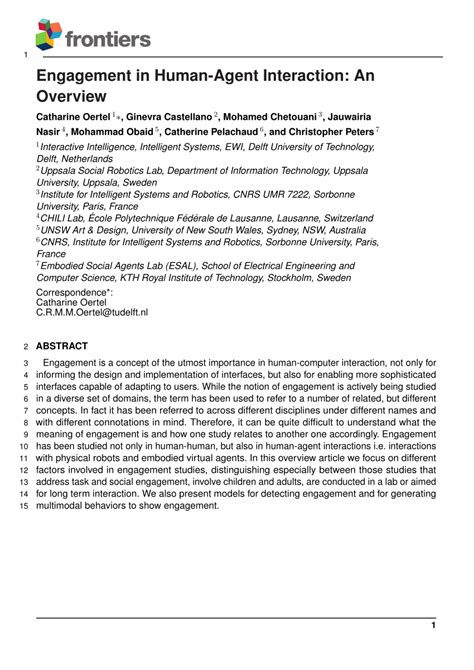 Engagement in Human-Agent Interaction: An Overview - PubMed