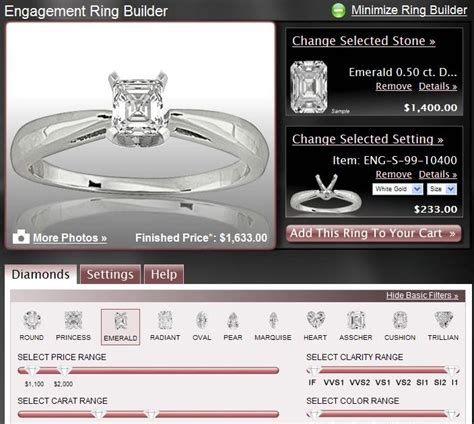 Engagement ring builder. LovBe’s Engagement Ring Builder makes your custom ring design experience so simple. You can either start by choosing your ideal diamond shape or begin with a favorite setting style. As you click through the filters you can select your price range and personalize every detail of your stone, like cut, clarity, color, and carats. 