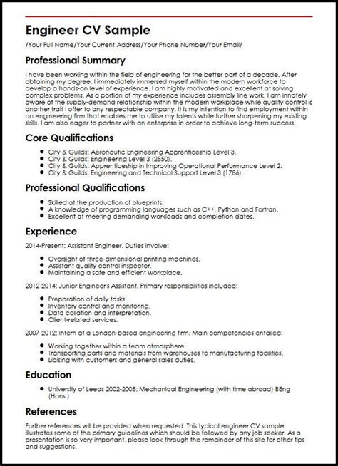 Engineer CV Sample Curriculum Vitae Builder Cv examples, Cv