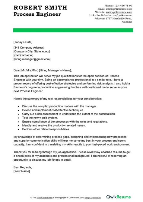 Engineer Cover Process Letter For