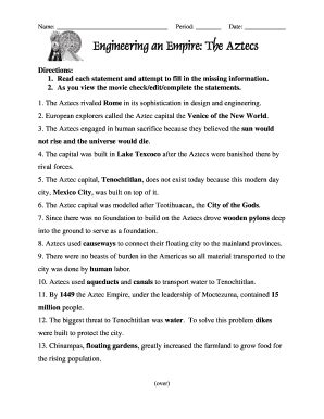 Engineering An Empire The Aztecs Worksheet Answers