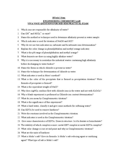 Engineering Chemistry Viva For Voce Questions