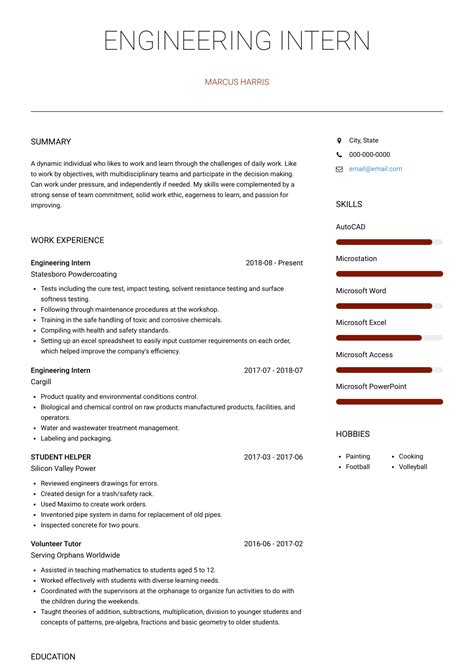 Engineering Internship Resume Template