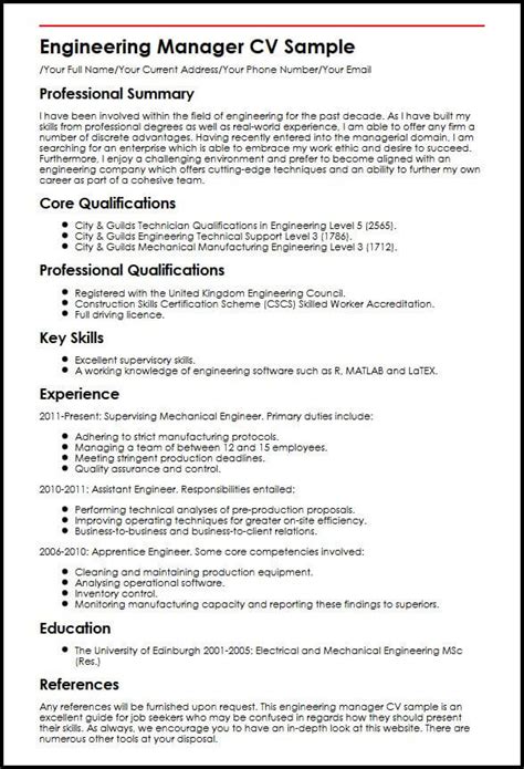 Engineering Manager CV Sample MyPerfectCV