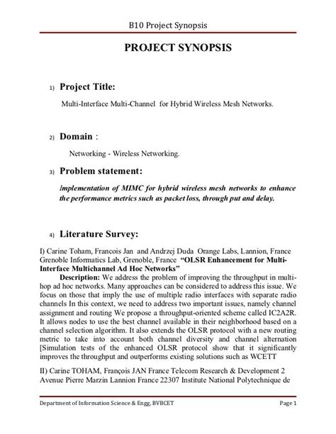 Engineering Project Synopsis Sample