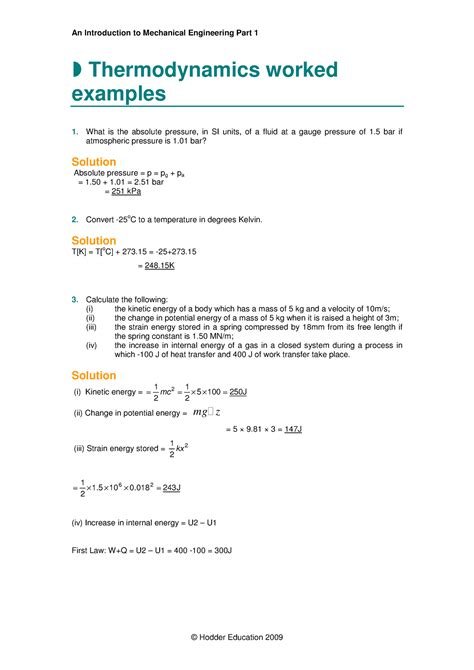 Engineering Thermodynamics With Worked Examples