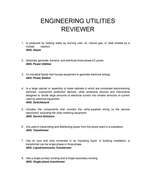 Engineering Utilities Reviewer - ENGINEERING UTILITIES