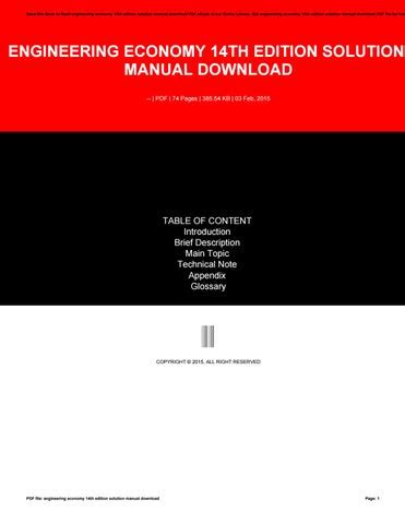 Engineering economy 14th edition solution manual. - Manual solution david romer last version.