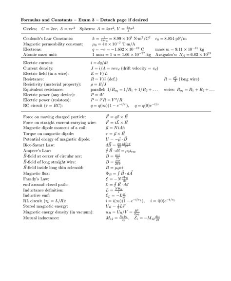 Engineering physics 2 formula sheet. . 99 &times; 109 Nm2/C2.  Lists most equations used in the...