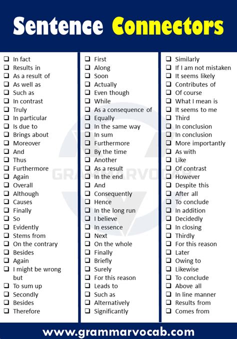 English Connectors Grammar Exercise Sentence