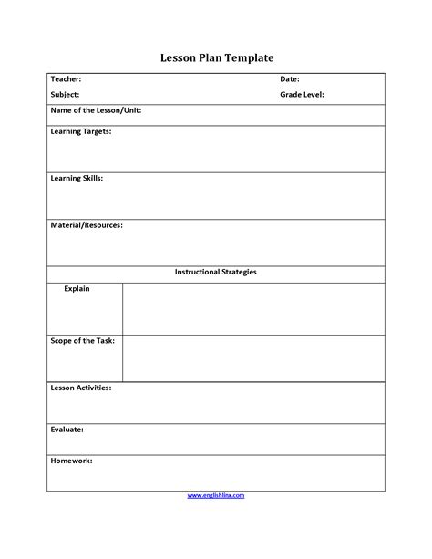 English Lesson Plan Template