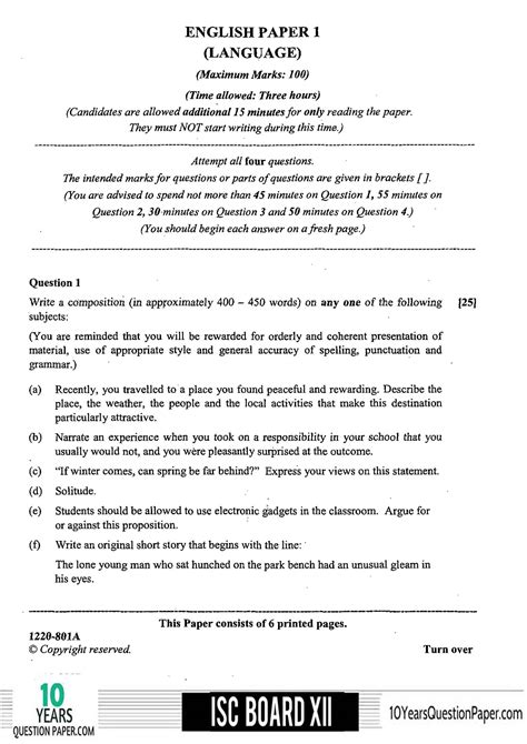 English Paper Icse Language