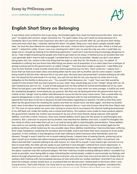 English Short Story on Belonging - 1792 Words Bartleby