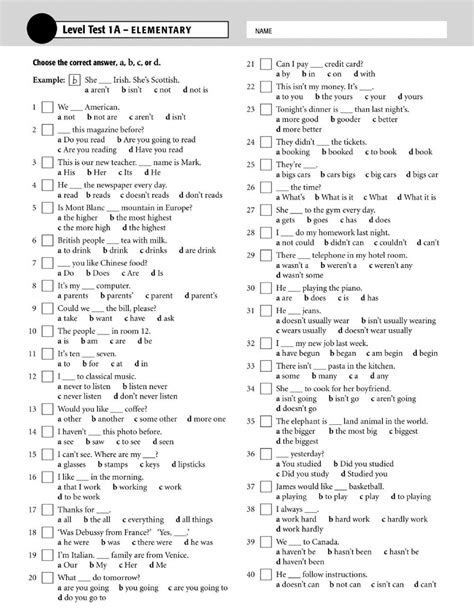 English Vocabulary In Use Elementary Level Test