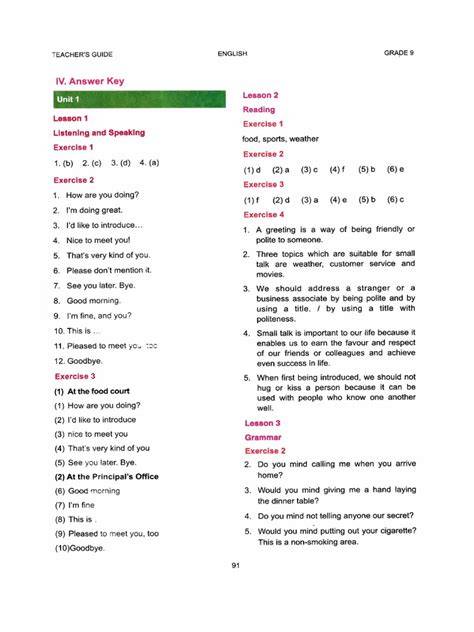 English grade 9 answer. Grade- (9) English Textbook's Answerkey - Free download as PDF File (. ...