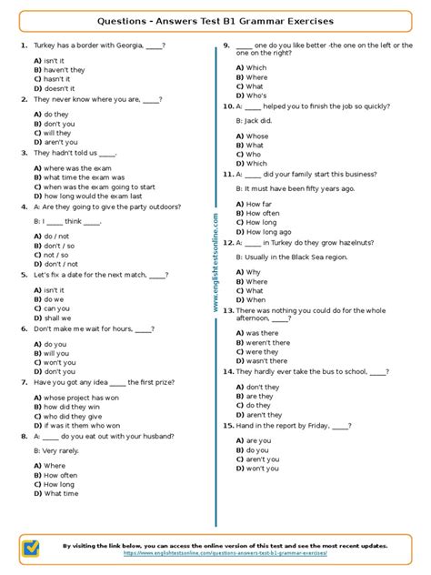 English practice test for b1.  Find your level by doing our 54 questions of Level T...