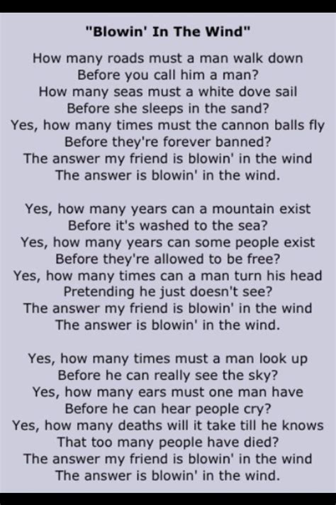 English songs and lyrics. BOB DYLAN- Blowing In The Wind