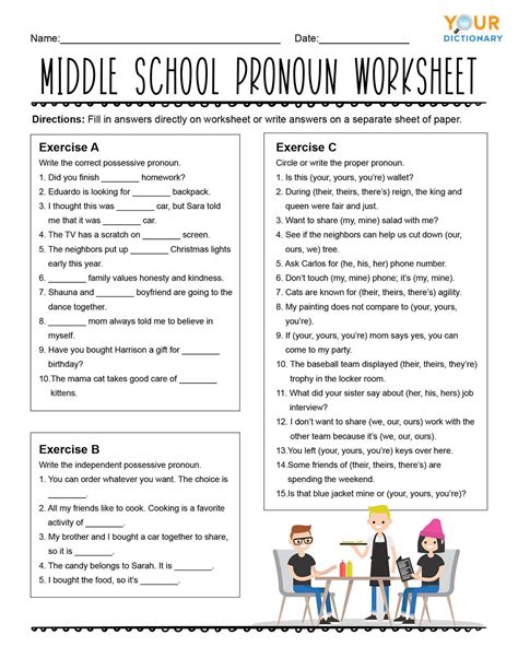 English types of pronouns worksheet grade 5 - Learners