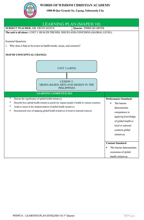 English-10 - learning plan for english 10 - WORDS OF WISDOM