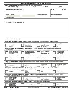 Enlisted performance report form. The AF 911 Form, also known as the Enlisted Performance Report (Msgt Thru Smsgt), is an evaluation tool used by the United States Air Force to assess the performance of enlisted personnel. The form includes information about the individual’s job performance, leadership abilities, and overall effectiveness in their role within the unit. 