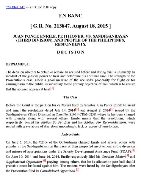 Enrile v Sandiganbayan and People GR No 213847 August 18 2015 …