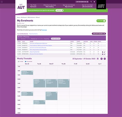 Enrolling in courses and classes AUT