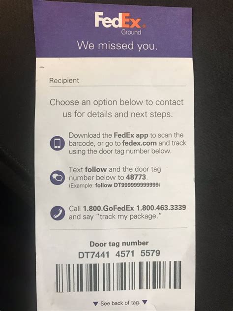 Enter fedex door tag number. You can use your door tag information to track your shipment through following options: Enter your door tag number into our online tracking tool. Text “follow” plus your door tag number to 48773. Scan the barcode on … 