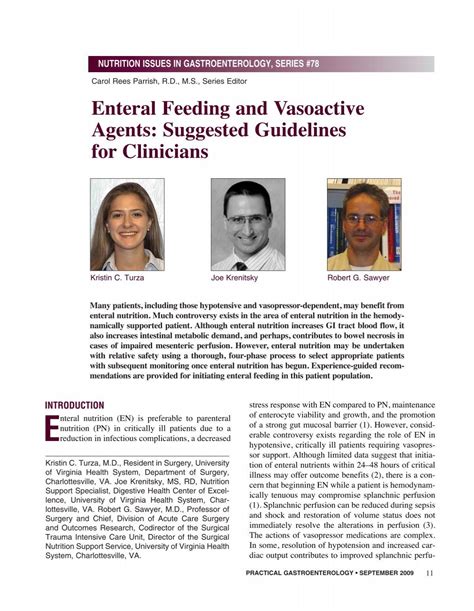 Enteral Feeding and Vasoactive Agents: Suggested Guidelines for Clinicians