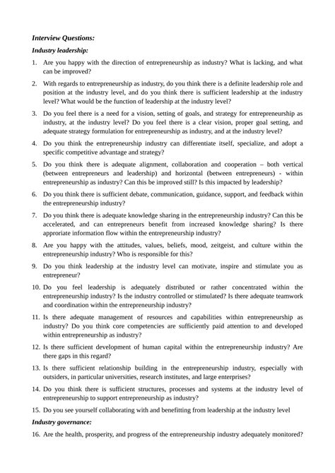 Entrepreneurship interview questions and answers pdf