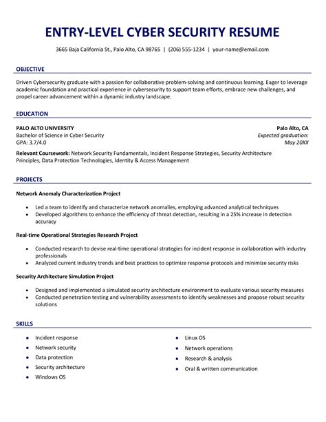Entry Level Cyber Security Resume with No Experience™ Printable