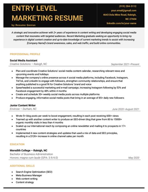 Entry Level Marketing Resume - Examples & How to Write