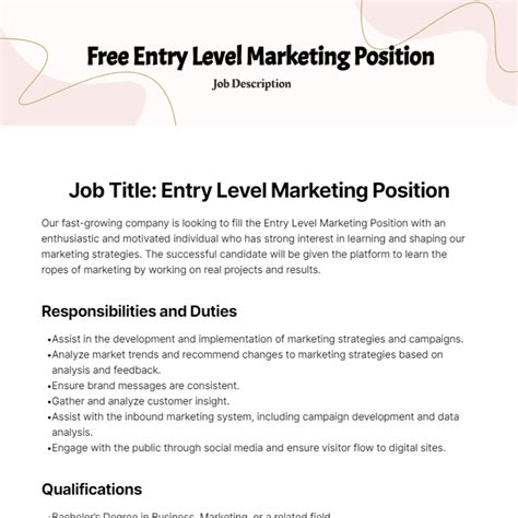 Entry level marketing job description.  This position will be responsible f...