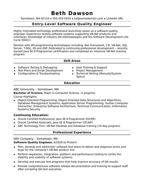EntryLevel QA Engineer Resume