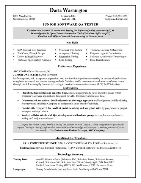 EntryLevel Software Tester Resume