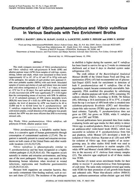 Enumeration of Vibrio parahaemolyticus and Vibrio vulnificus