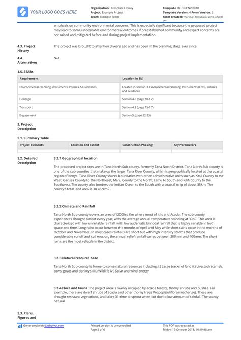 Environmental Impact Statement Example (Free and customisable)