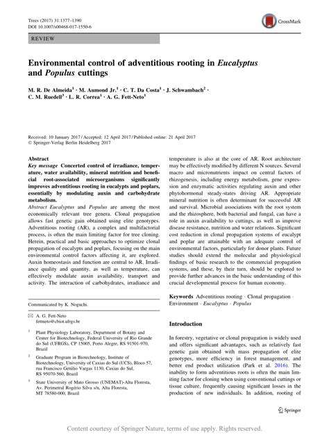 Environmental control of adventitious rooting in Eucalyptus and Populus ...