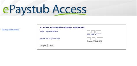 Epaystubaccess login. Forgot your username? All Fields Are Required. Email address. Enter the last 4 digits of your Social Security Number or Tax ID. Birthdate. Company. 
